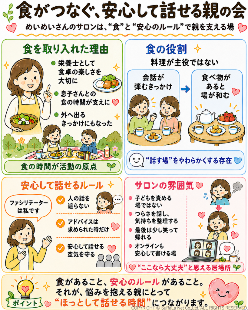 食が会話をなごませる親の会の役割と安心して本音を話せるルール解説
