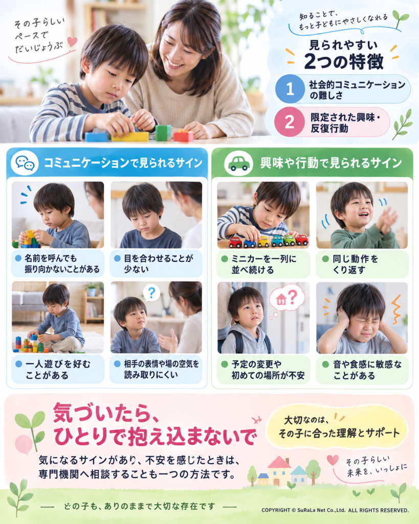 自閉スペクトラム症(ASD)の子どもに見られる対人コミュニケーションと行動の主なサイン一覧