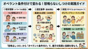 心理学「オペラント条件付け」を用いた怒鳴らないしつけのガイド。良い行動をすぐに褒めることで、子供の自己肯定感とやる気を引き出す方法。