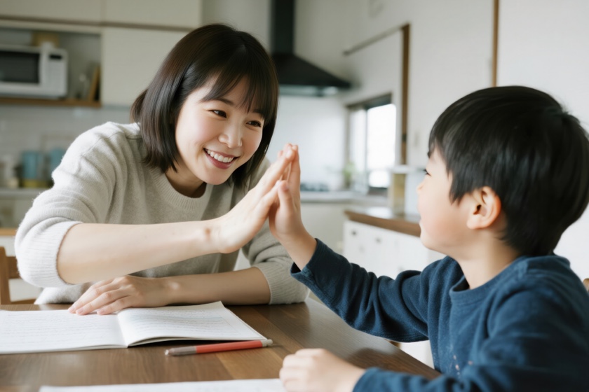 タッチゲームをする親子