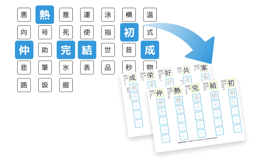 練習したい漢字だけをプリントにできる！