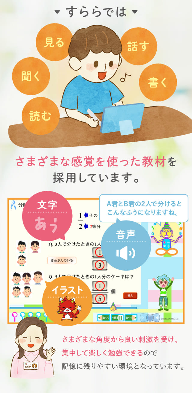 さまざまな感覚を使った教材を採用しています。