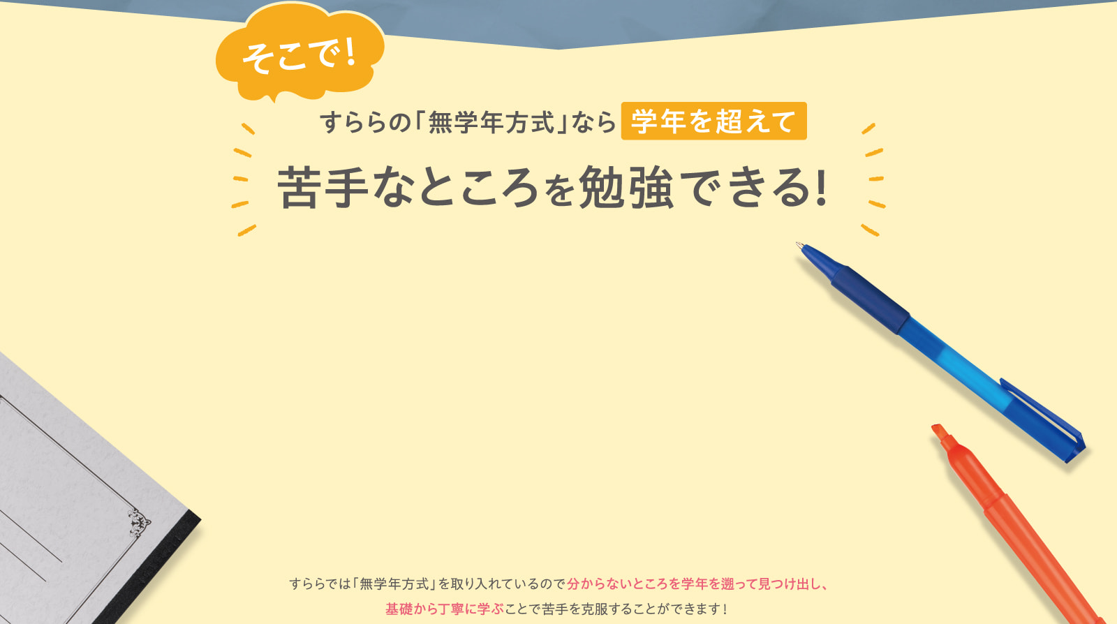 そこで！すららの「無学年方式」なら学年を超えて苦手なところを勉強できる！