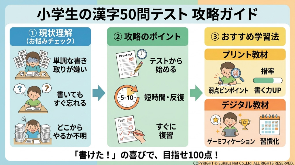 小学生の漢字50問テストを楽しく攻略！短期間で実力アップする漢字練習対策法